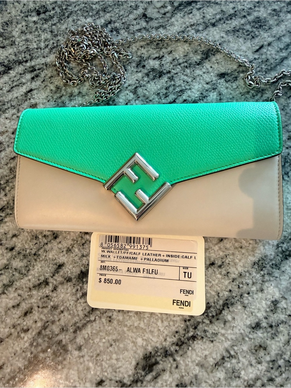 Fendi Wallet on Chain (WOC) Milk & Edamame Leather Complete Set Like New.